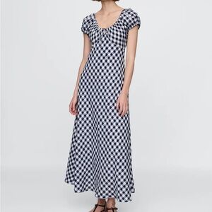 DOEN Navy Gingham Midi Dress - Women's Cap Sleeve Maxi